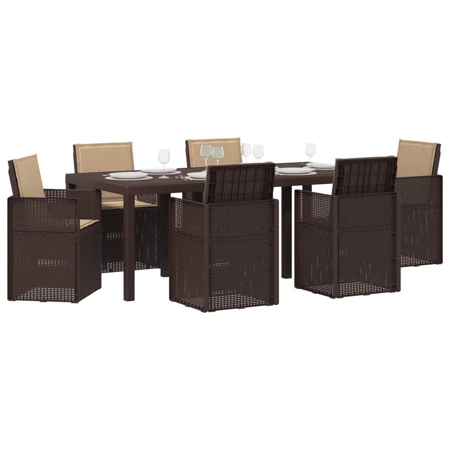 Ensemble de salle à manger pour jardin 7 pcs Marron et taupe PP - 3