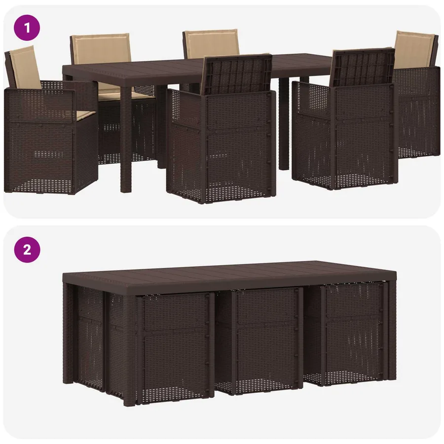 Ensemble de salle à manger pour jardin 7 pcs Marron et taupe PP - 8