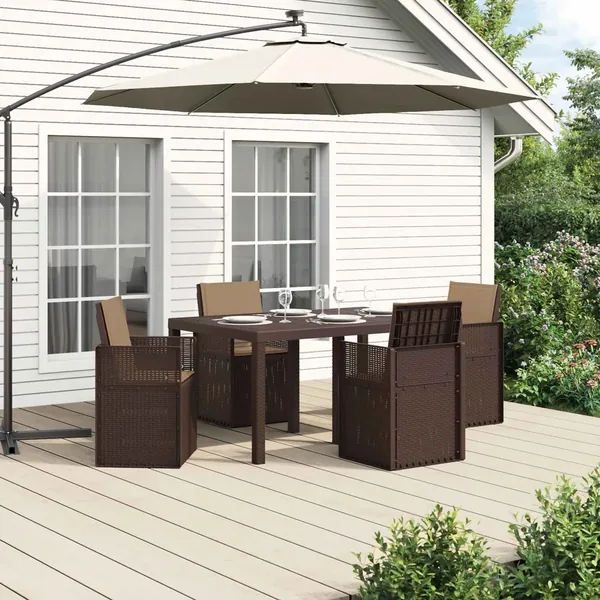 Ensemble de salle à manger pour jardin 5 pcs Marron et taupe PP