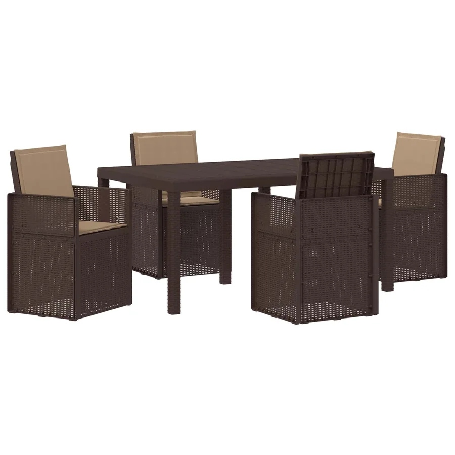 Ensemble de salle à manger pour jardin 5 pcs Marron et taupe PP - 2