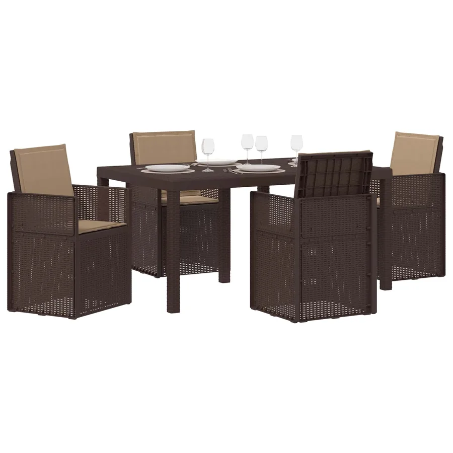 Ensemble de salle à manger pour jardin 5 pcs Marron et taupe PP - 3