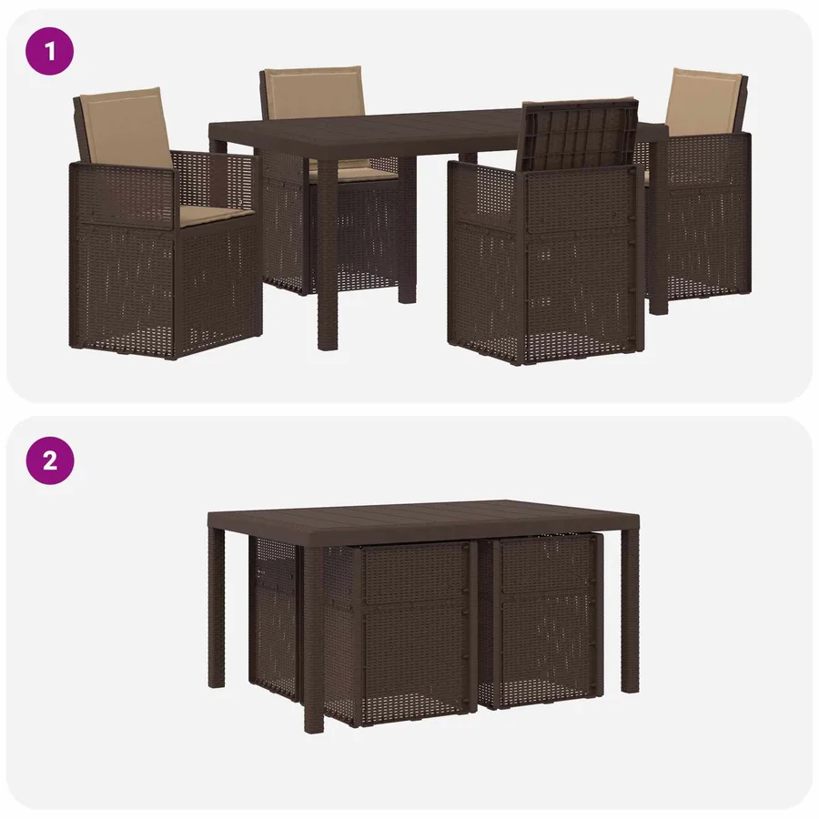 Ensemble de salle à manger pour jardin 5 pcs Marron et taupe PP - 8