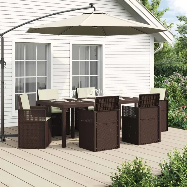 Ensemble de salle à manger pour jardin 7 pcs Marron et crème PP
