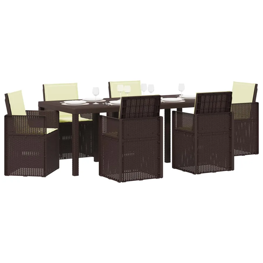 Ensemble de salle à manger pour jardin 7 pcs Marron et crème PP - 3