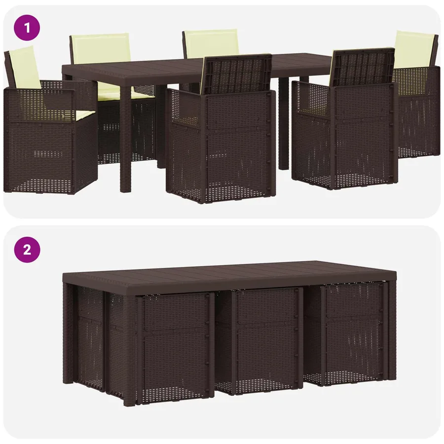 Ensemble de salle à manger pour jardin 7 pcs Marron et crème PP - 8