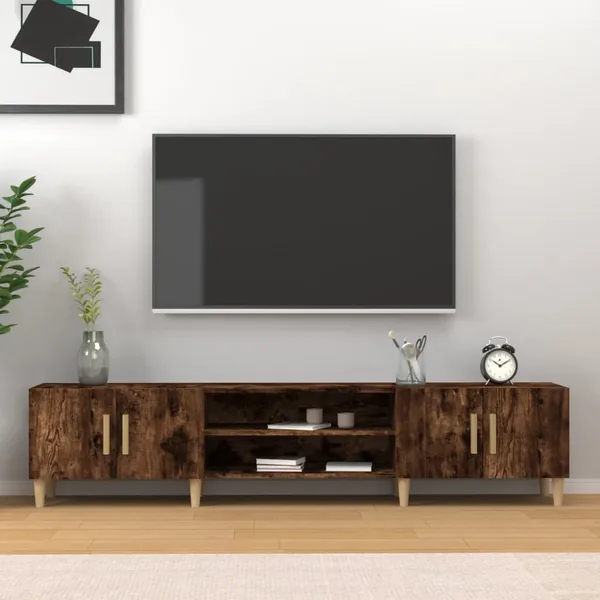 Meuble TV chêne fumé 180x31,5x40 cm bois d'ingénierie