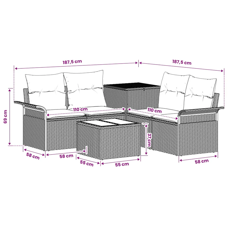 Ensemble de Canapés 6 pcs 4-Nombre de places - 12