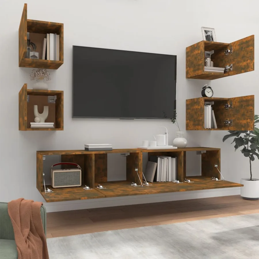 Ensemble de meubles TV 6 pcs Chêne fumé Bois d'ingénierie - 3