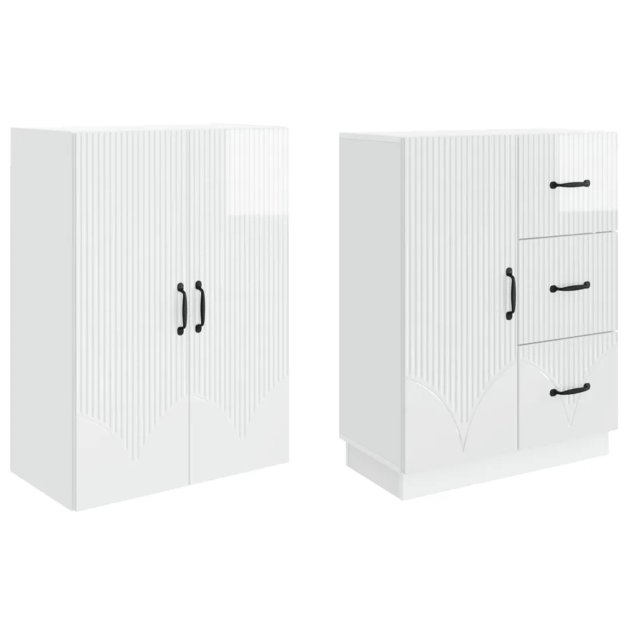 Ensemble de Meubles 2 pcs Blanc brillant Bois d'ingénierie - 4