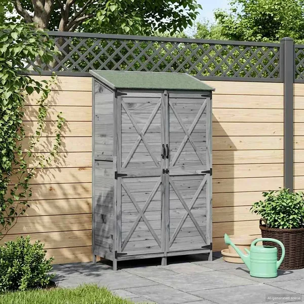 Abri de jardin Gris 106 x 56 x 176,5 cm Bois de Sapin Massif
