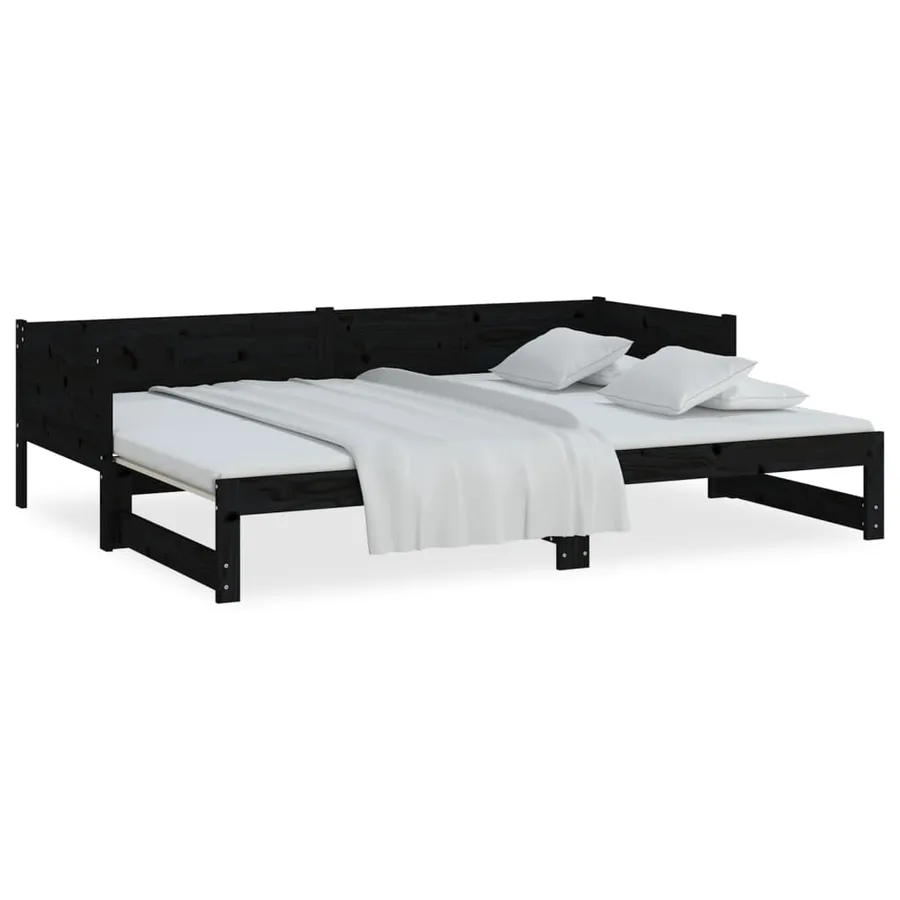 Lit coulissant sans matelas noir 2x(90x200) cm - 10