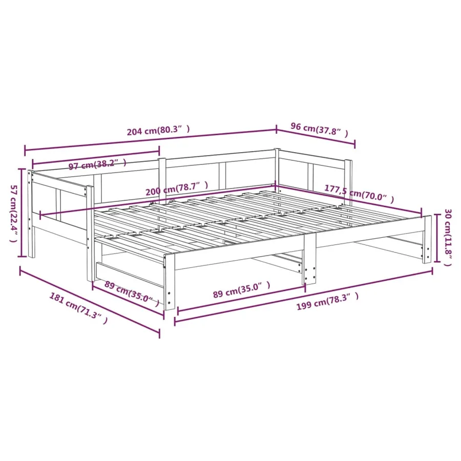 Lit coulissant sans matelas noir 2x(90x200) cm - 12