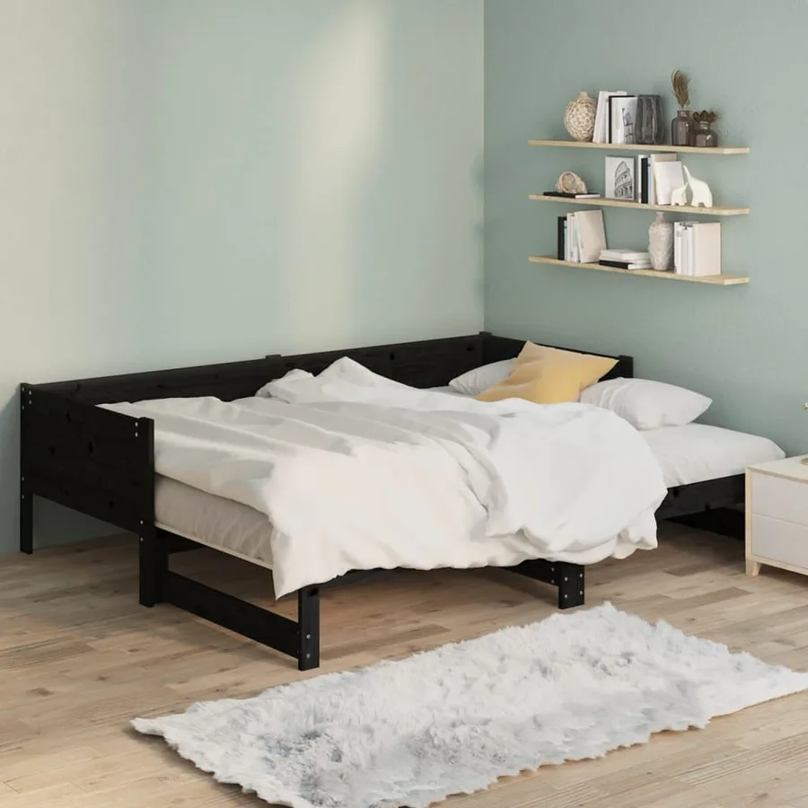 Lit coulissant sans matelas noir 2x(90x200) cm - 9