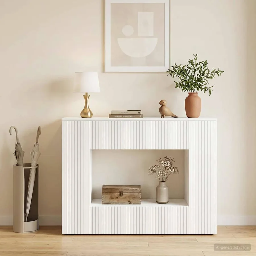 Table console Blanc Brillant 101 x 29 x 74 cm Bois d’ingénierie