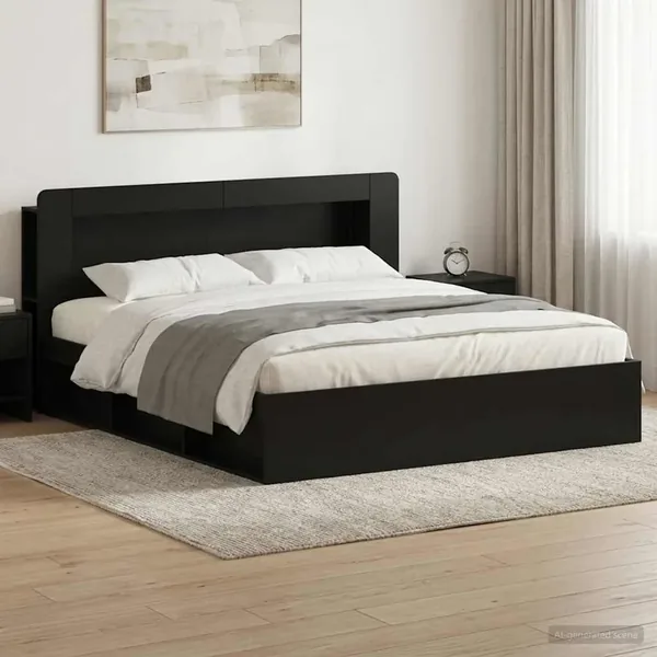 Cadre de lit avec rangement Noir 200 x 200 cm Bois d'ingénierie