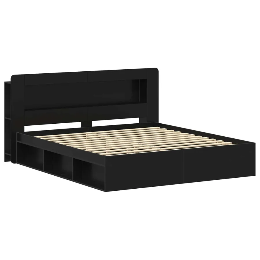 Cadre de lit avec rangement Noir 200 x 200 cm Bois d'ingénierie - 3