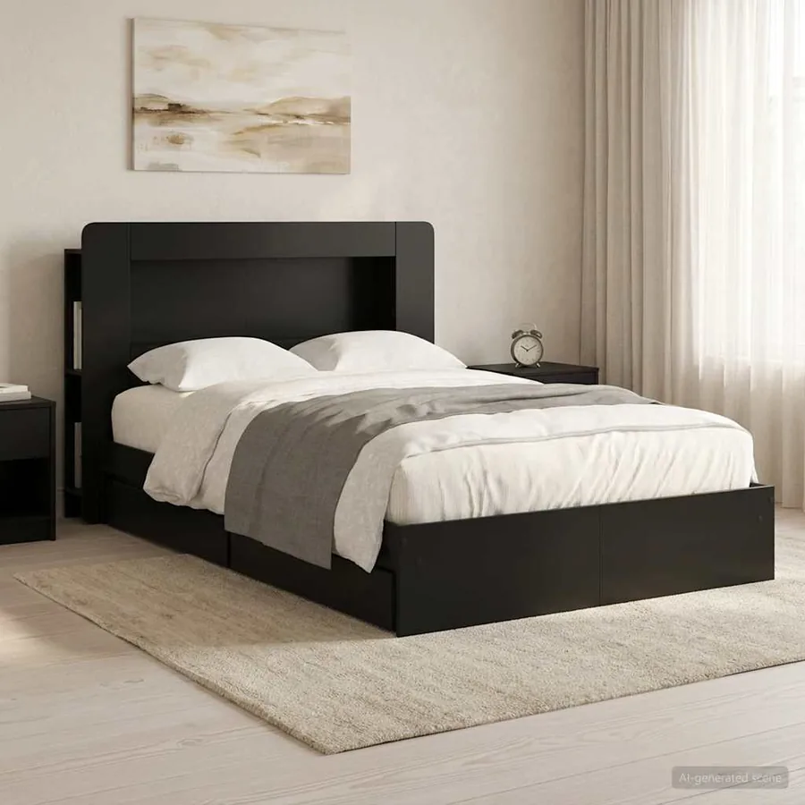 Cadre de lit avec rangement Noir 120 x 190 cm Bois d'ingénierie