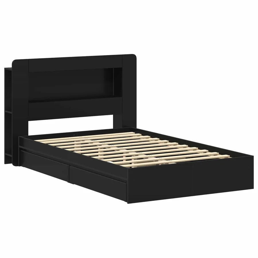 Cadre de lit avec rangement Noir 120 x 190 cm Bois d'ingénierie - 3
