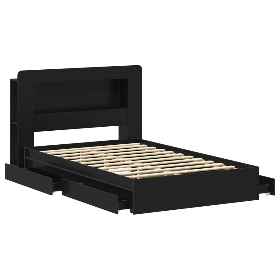 Cadre de lit avec rangement Noir 120 x 190 cm Bois d'ingénierie - 4