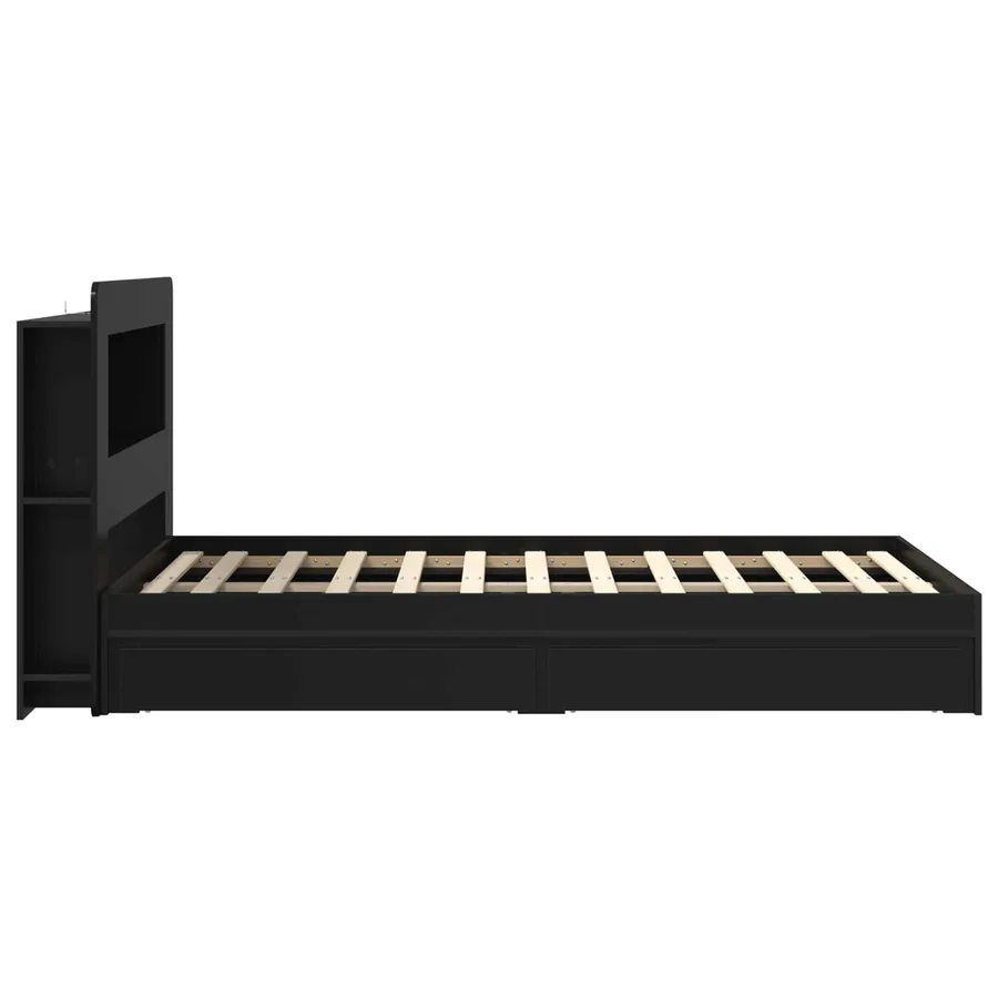 Cadre de lit avec rangement Noir 120 x 190 cm Bois d'ingénierie - 5
