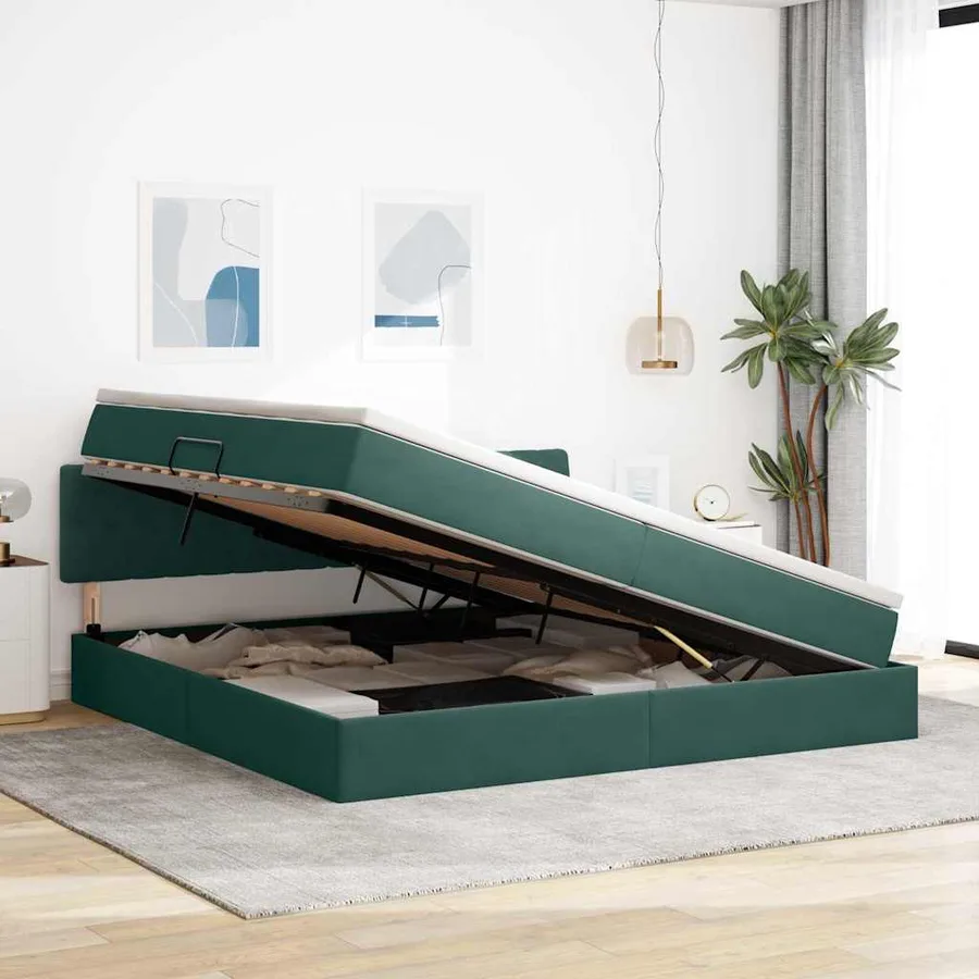 Lit de Rangement Vert foncé 200 x 200 cm Velours - 4