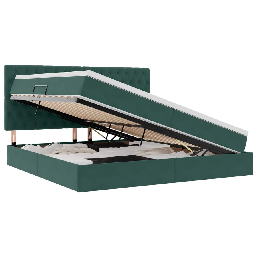 Lit avec rangement et matelas Vert foncé 200 x 200 cm Velours - 2