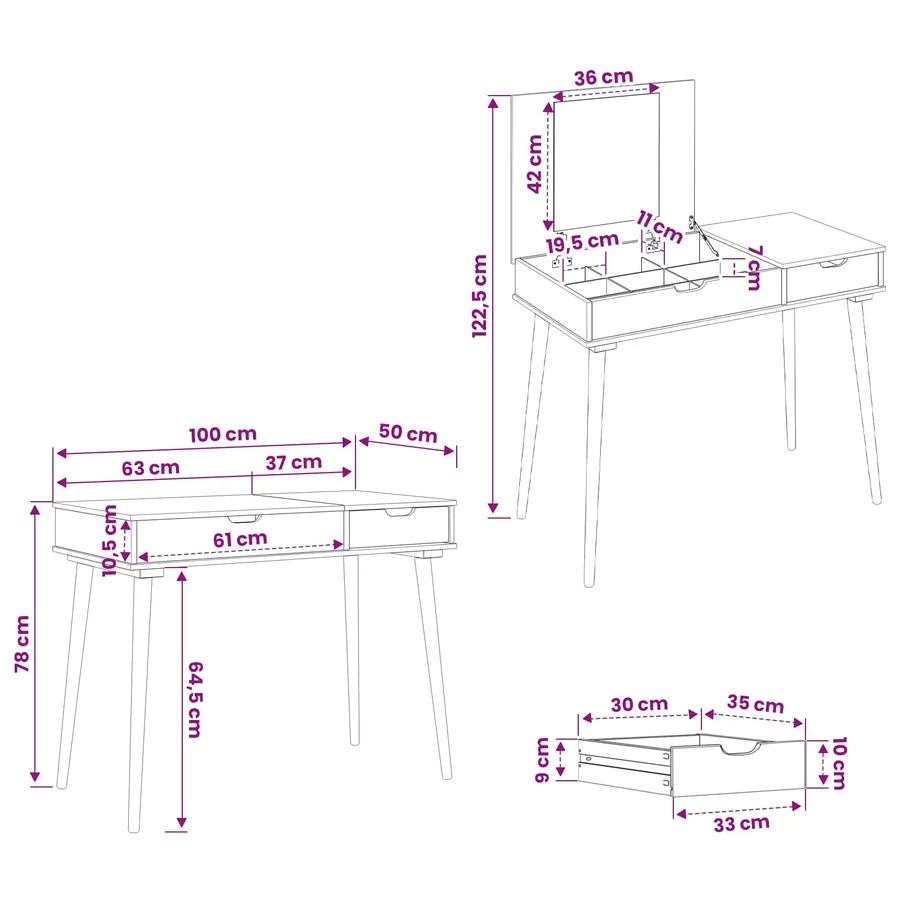 Table de Toilette FAUSKE Blanc 100 x 50 x 78 cm - 7