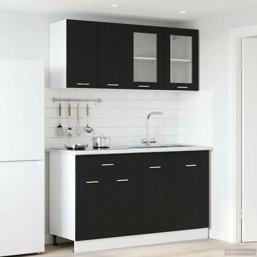 Unité de cuisine LYON 4 pcs Chêne noir Bois d'ingénierie