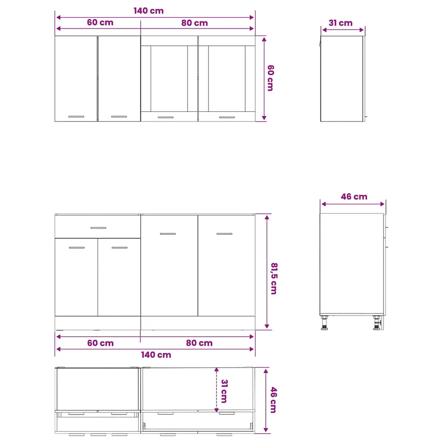 Unité de cuisine LYON 4 pcs Chêne noir Bois d'ingénierie - 7