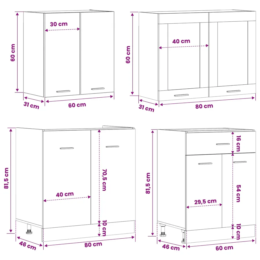 Unité de cuisine LYON 4 pcs Chêne noir Bois d'ingénierie - 8