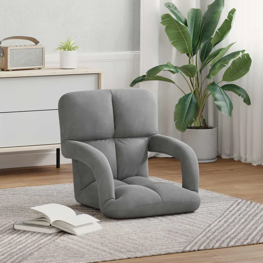 Fauteuil de sol ajustable Gris foncé Velours - 3