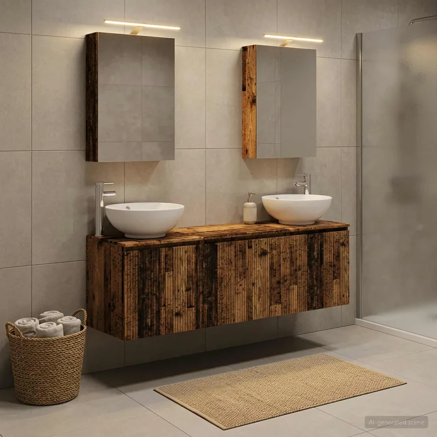 Ensemble d'armoire de salle de bain 5 pcs Bois ancien