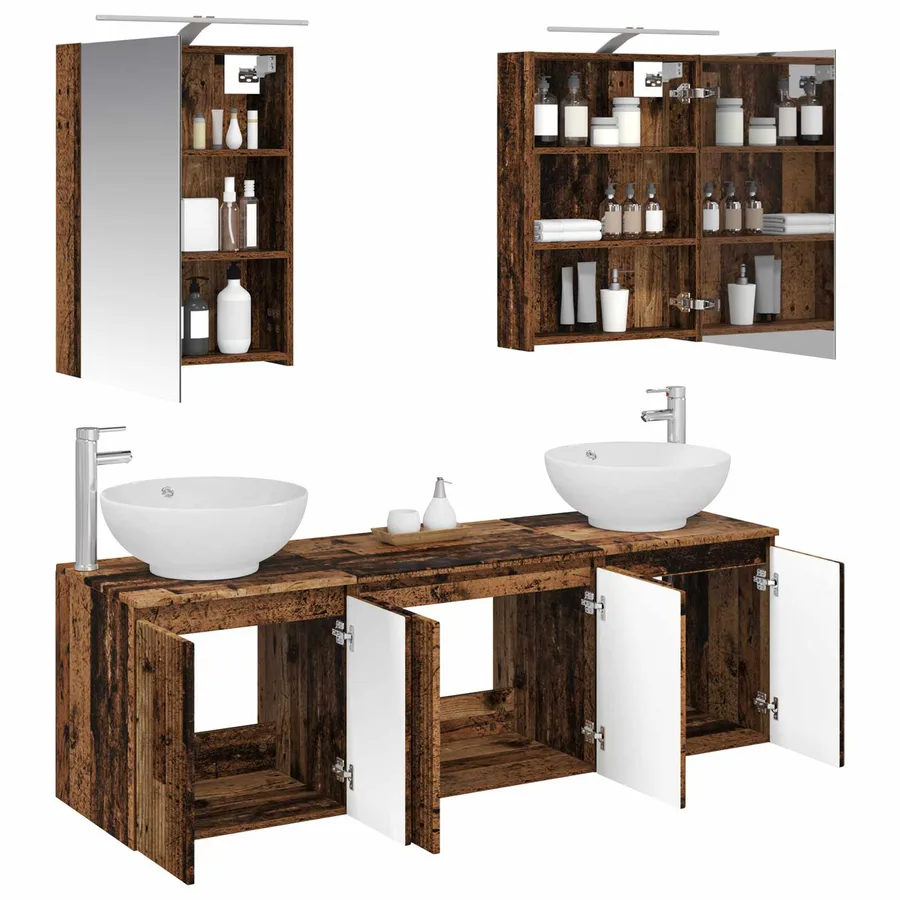 Ensemble d'armoire de salle de bain 5 pcs Bois ancien - 3