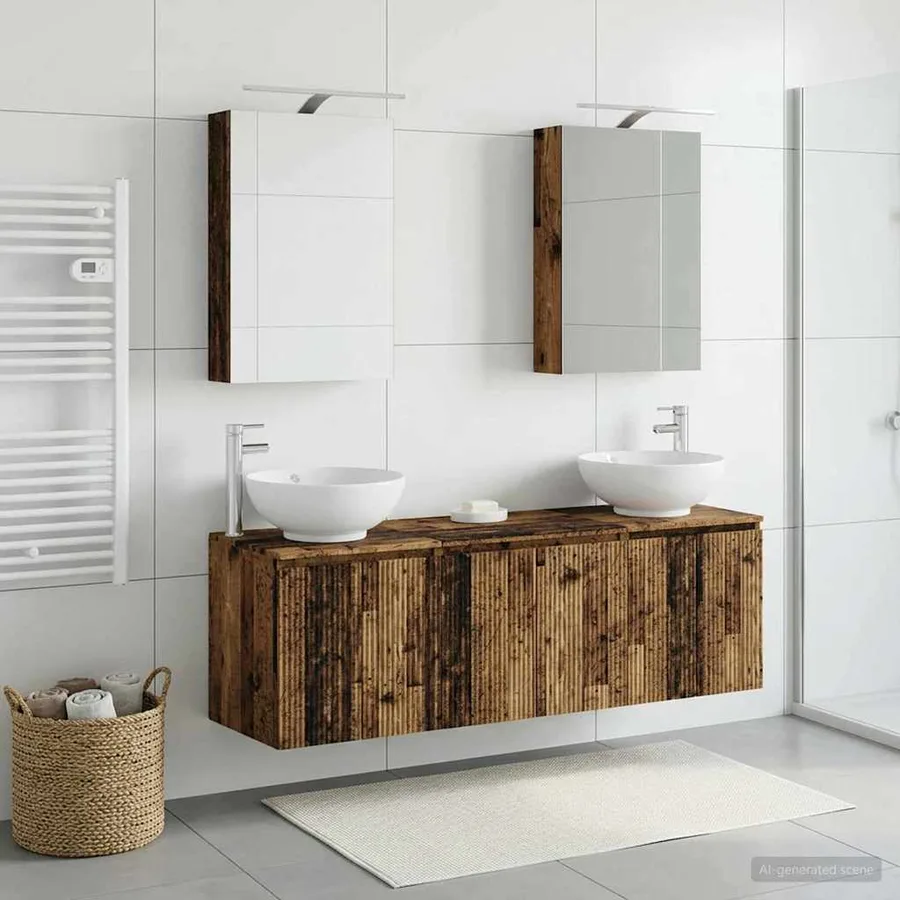 Ensemble d'armoire de salle de bain 5 pcs Bois ancien - 4
