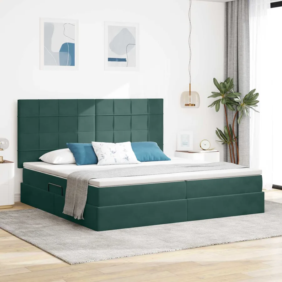Lit de rangement LED avec matelas Vert foncé 200 x 200 cm