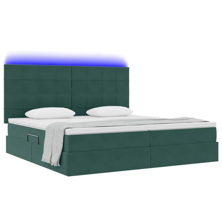 Lit de rangement LED avec matelas Vert foncé 200 x 200 cm - 3