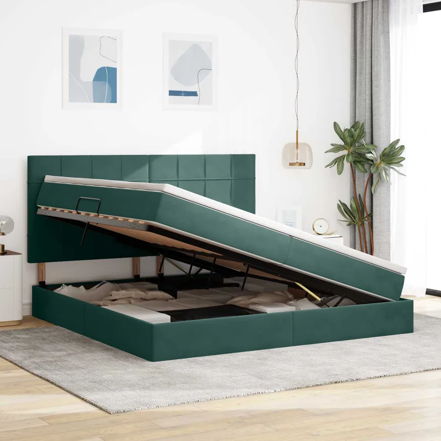 Lit de rangement LED avec matelas Vert foncé 200 x 200 cm - 4
