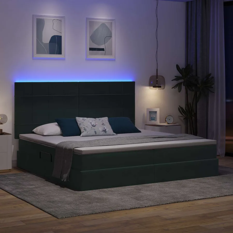 Lit de rangement LED avec matelas Vert foncé 200 x 200 cm - 5