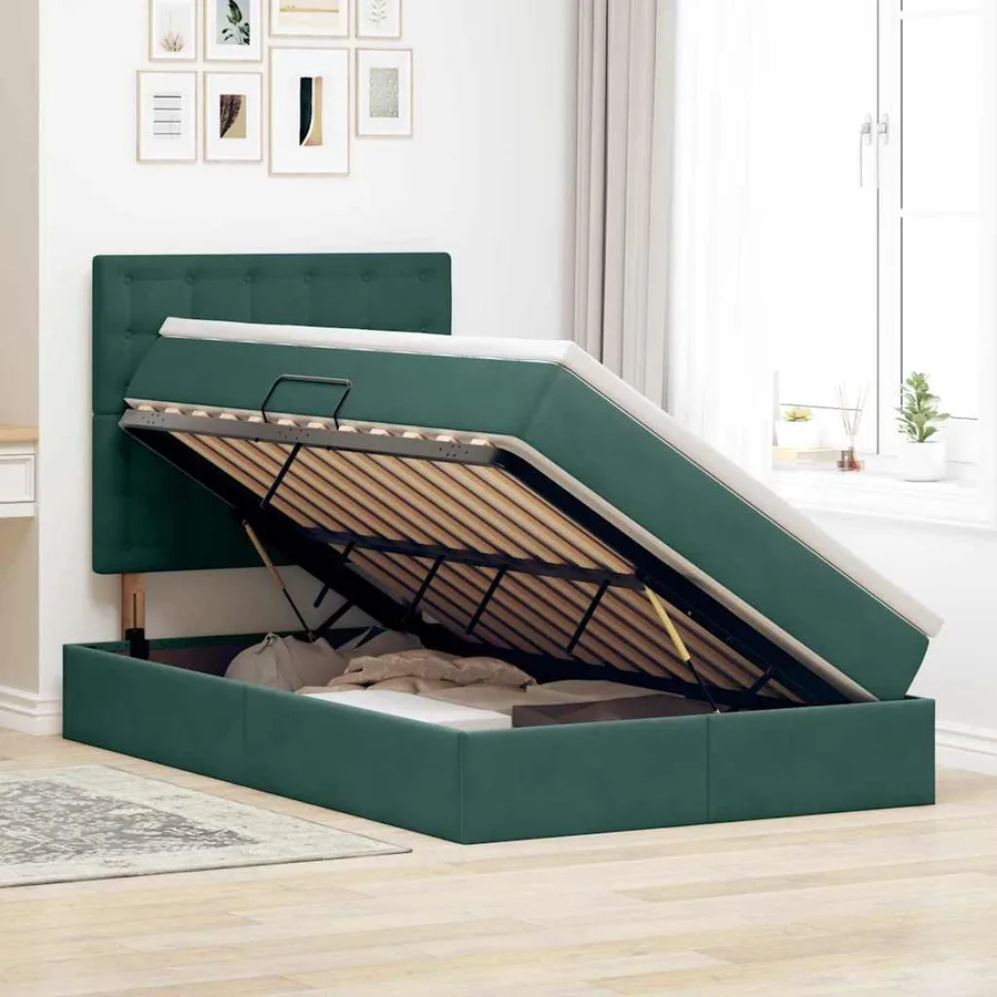 Lit de rangement LED avec matelas Vert foncé 120 x 190 cm - 4
