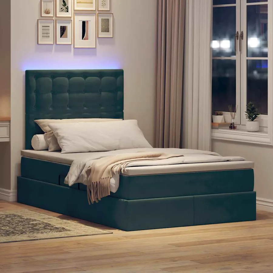 Lit de rangement LED avec matelas Vert foncé 120 x 190 cm - 5