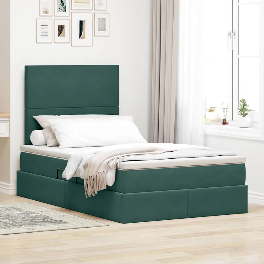 Lit de rangement LED avec matelas Vert foncé 120 x 190 cm