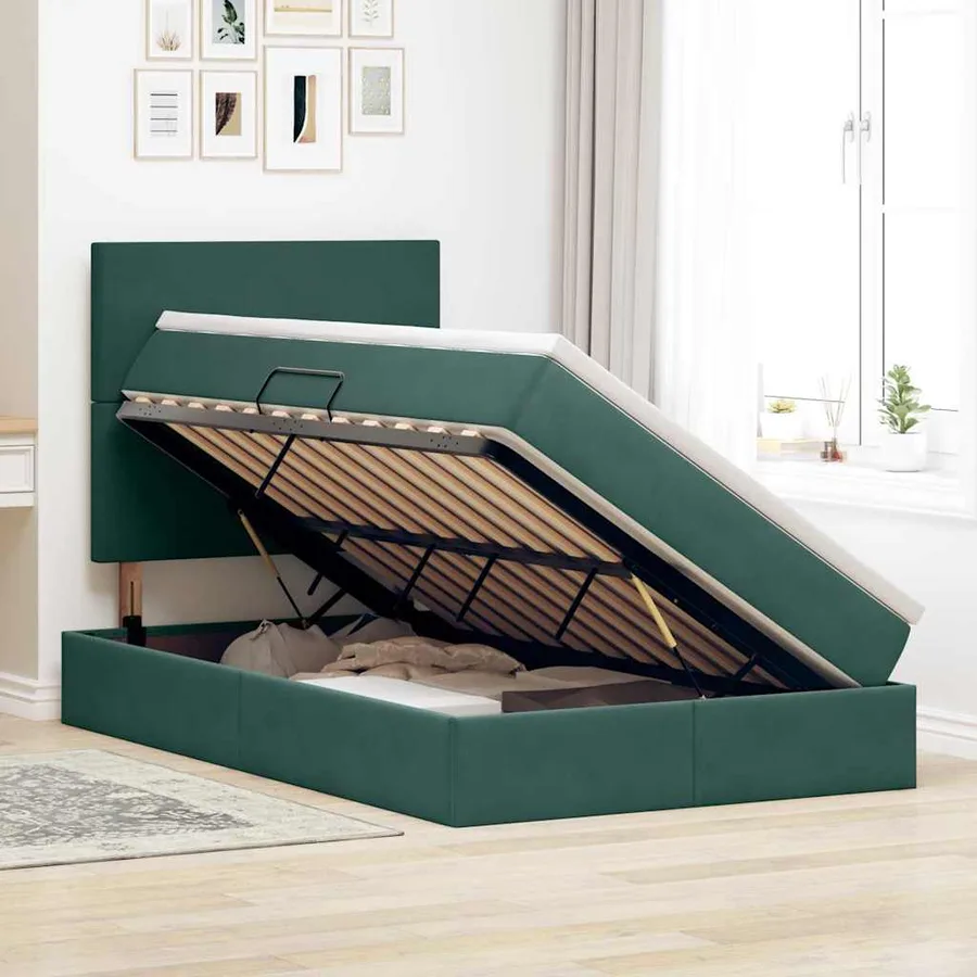 Lit de rangement LED avec matelas Vert foncé 120 x 190 cm - 4