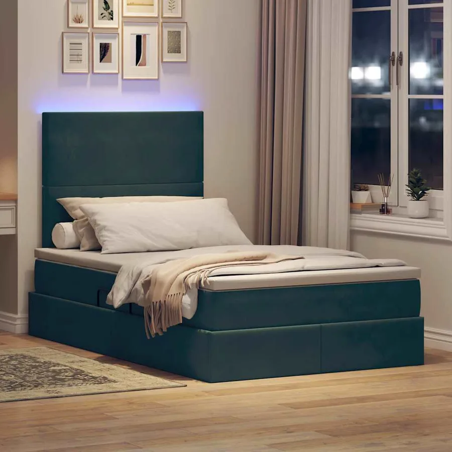 Lit de rangement LED avec matelas Vert foncé 120 x 190 cm - 5