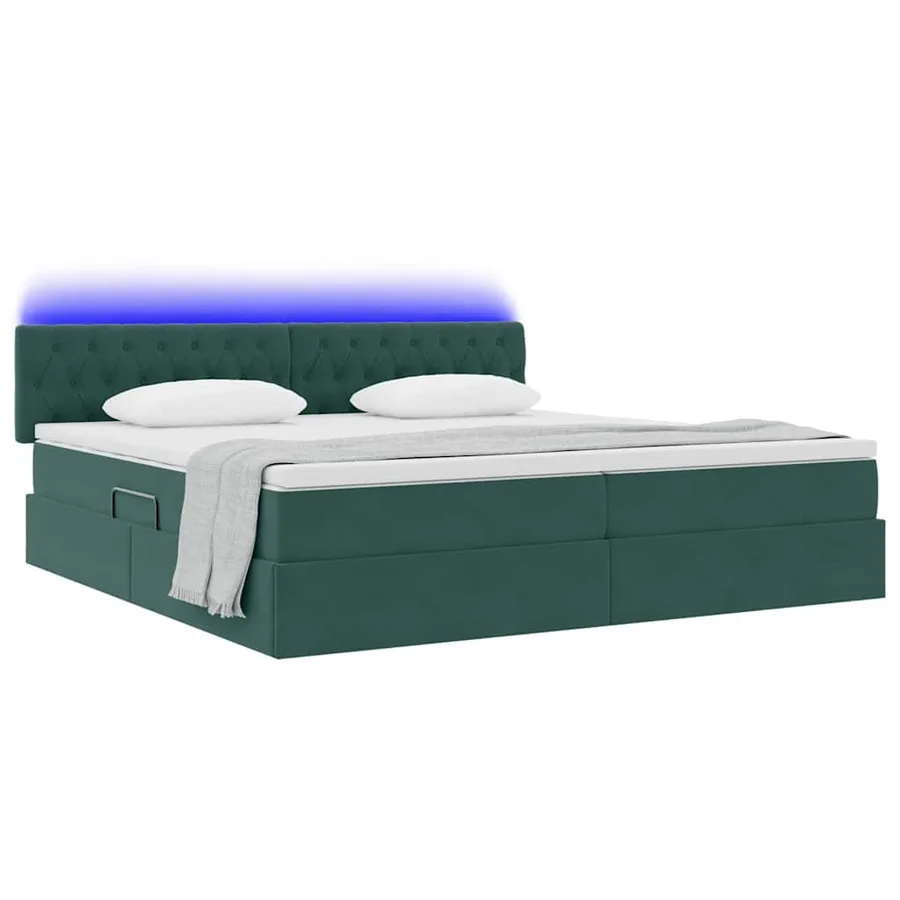 Lit de rangement LED avec matelas Vert foncé 200 x 200 cm - 3
