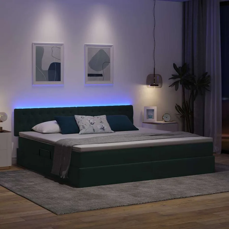 Lit de rangement LED avec matelas Vert foncé 200 x 200 cm - 5