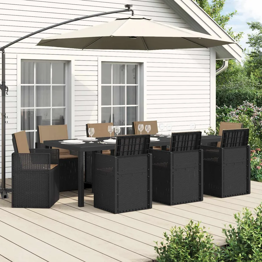 Ensemble de salle à manger pour jardin avec coussin 9 pcs PP