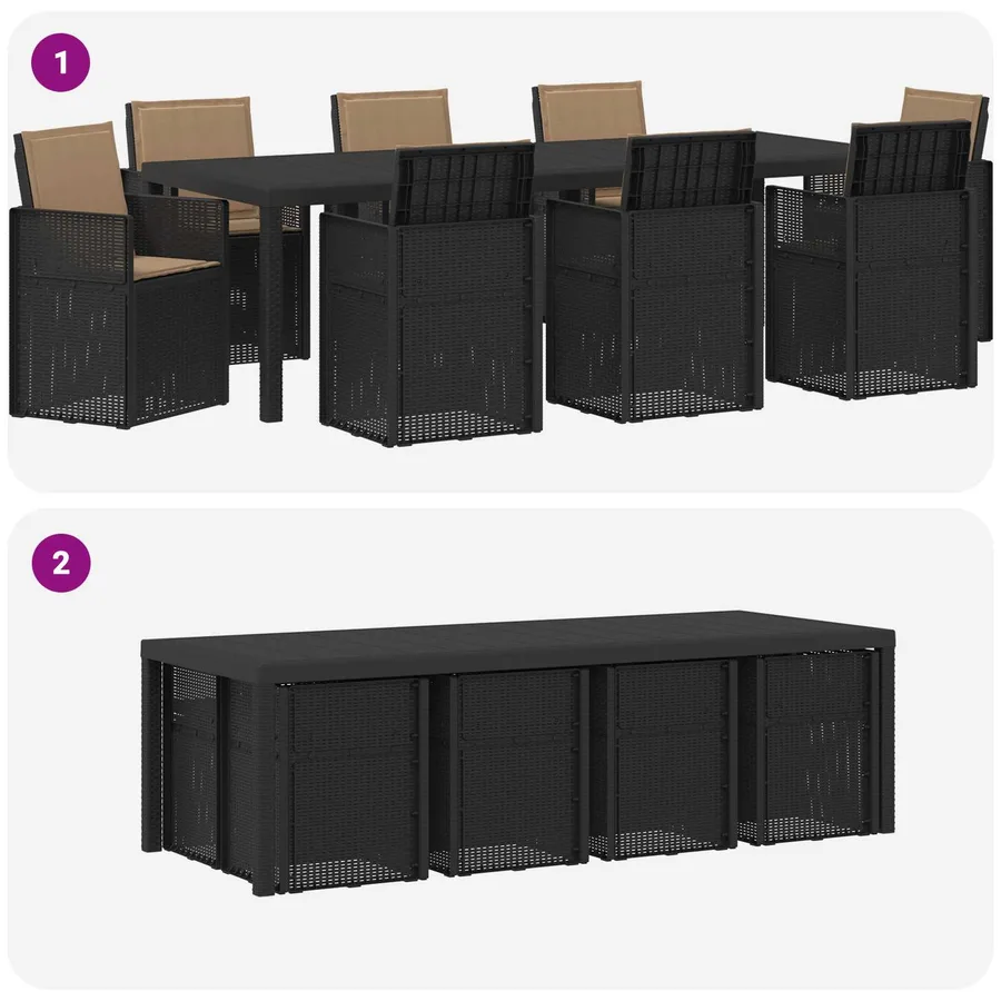 Ensemble de salle à manger pour jardin avec coussin 9 pcs PP - 10