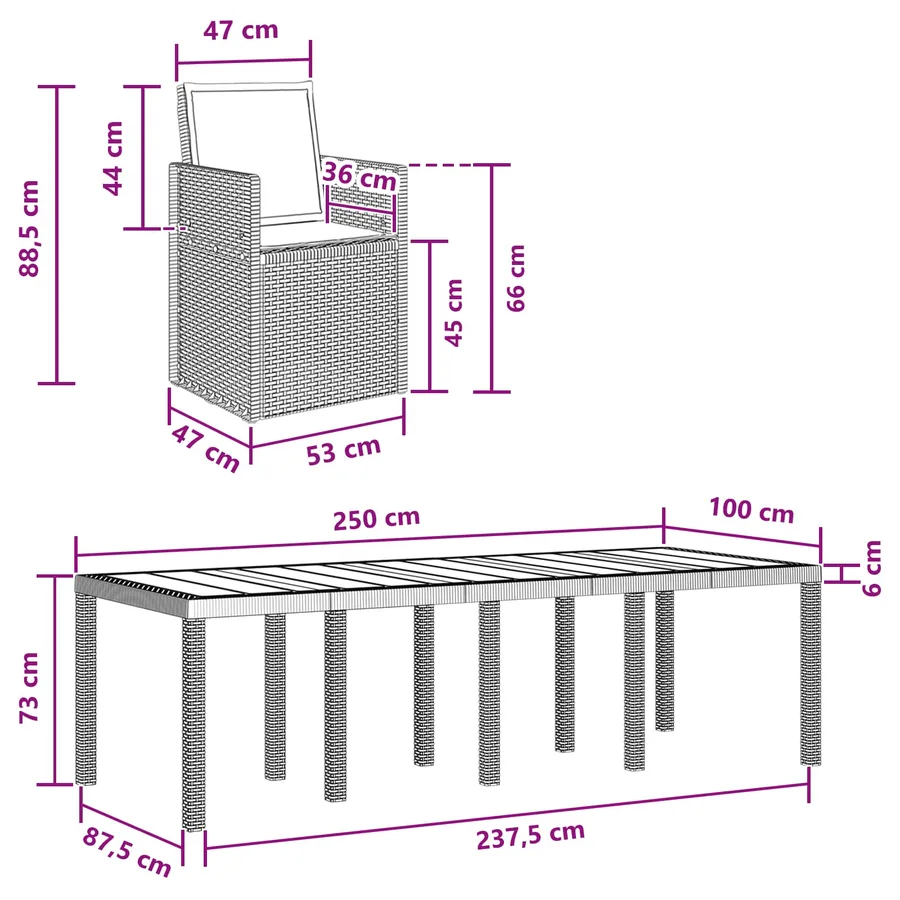 Ensemble de salle à manger pour jardin avec coussin 9 pcs PP - 13