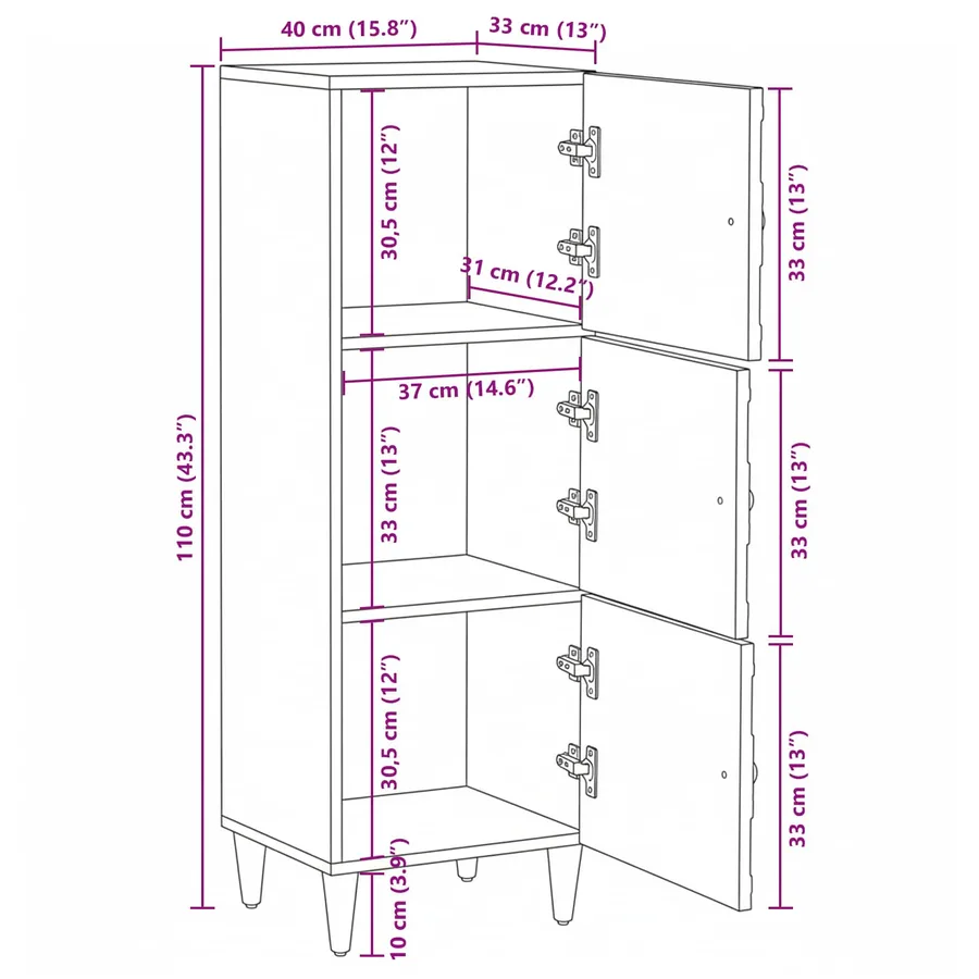 Buffet Haut Blanc 40 x 33,5 x 110 cm Bois de mangue massif - 12