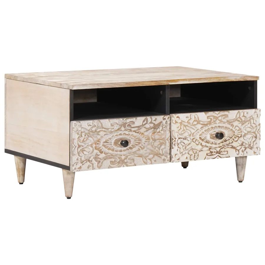 Table basse Blanc 80 x 54 x 40 cm Bois de mangue massif